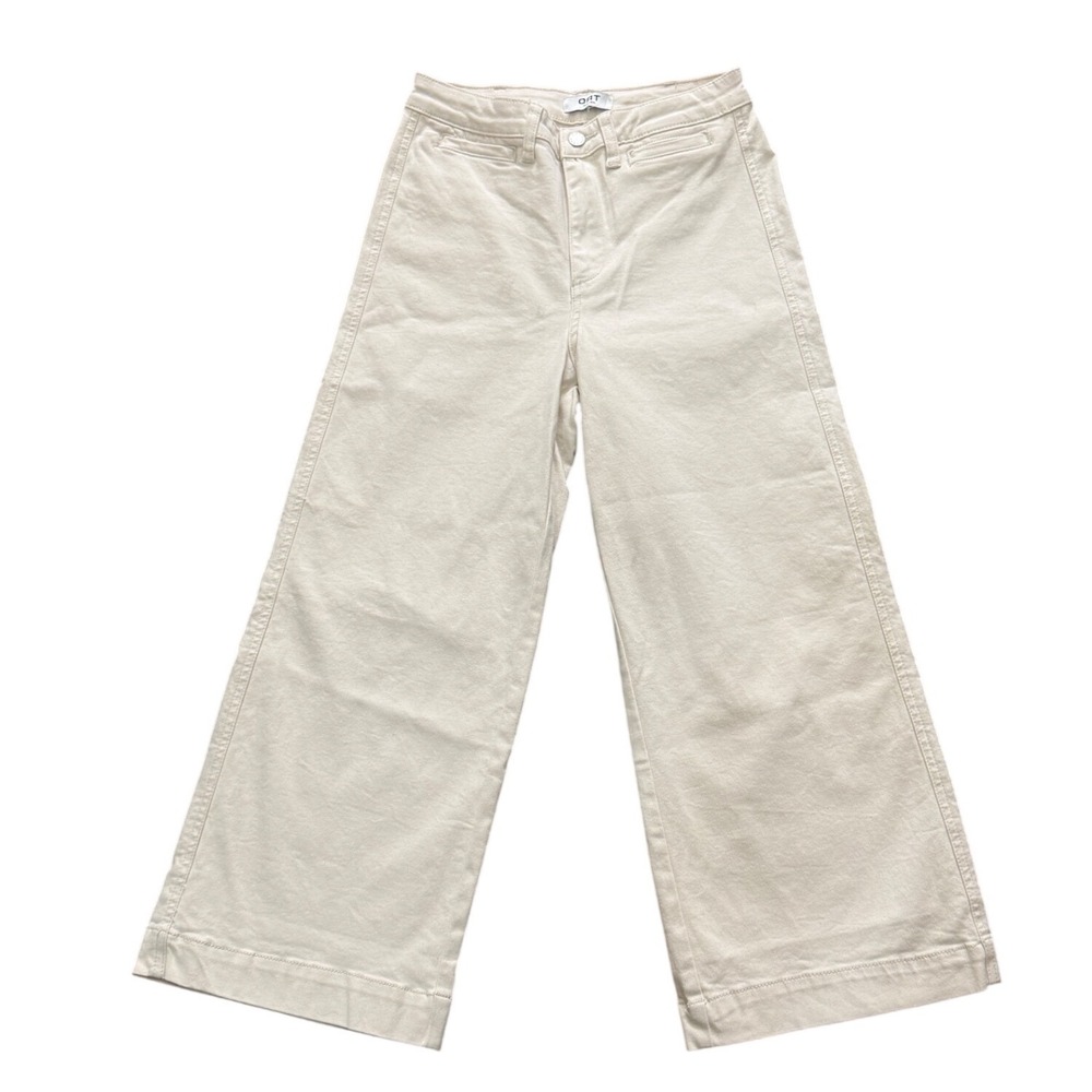 Oat New York Wide Leg Crop Pants Cream Off White High Rise Denim Size‎ 28 zz53